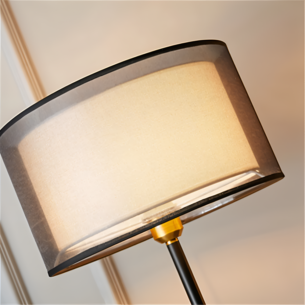 CircuVint Tischlampe - Vintage Runde Doppel Stoff Lampenschirm Nachttischlampe