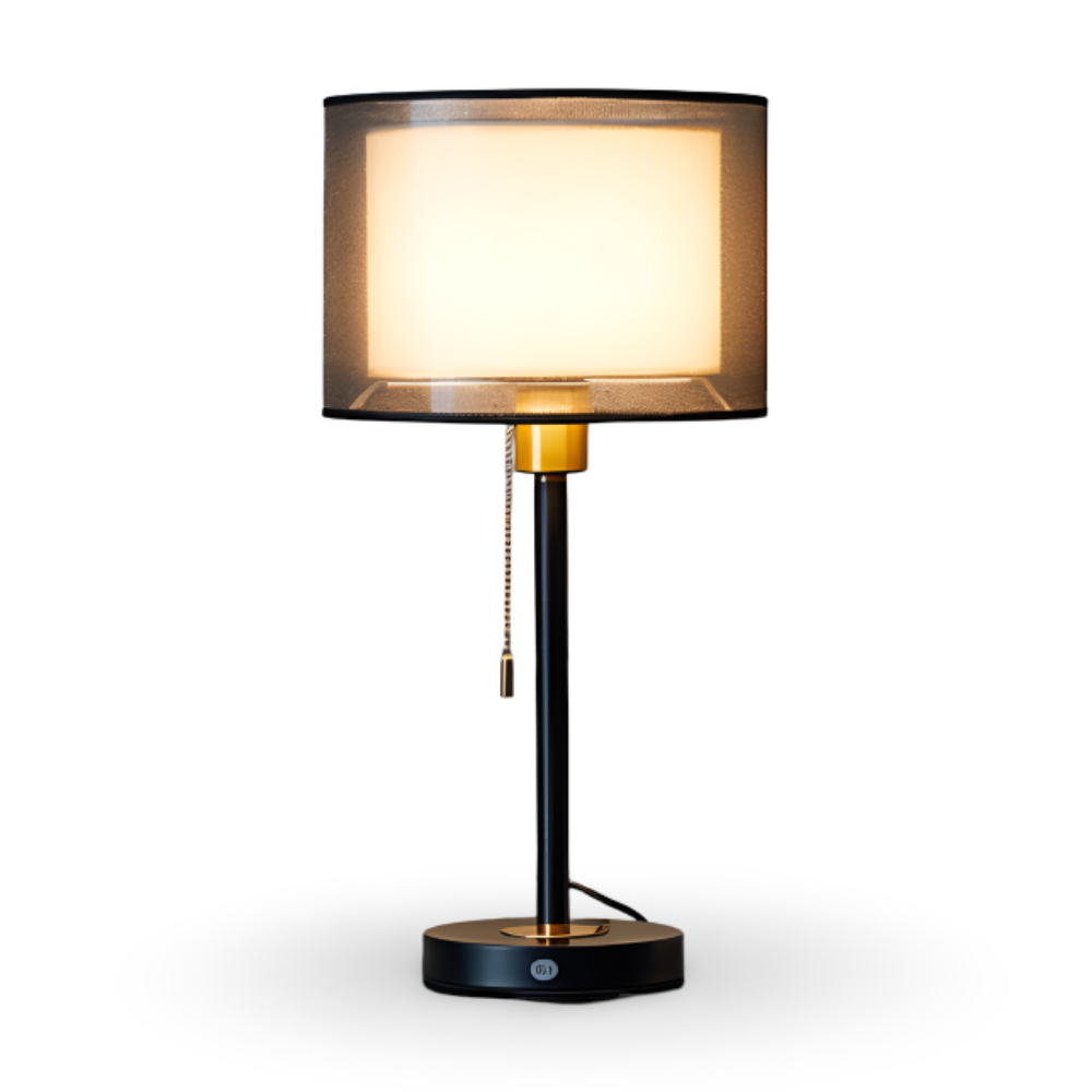 CircuVint Tischlampe - Vintage Runde Doppel Stoff Lampenschirm Nachttischlampe