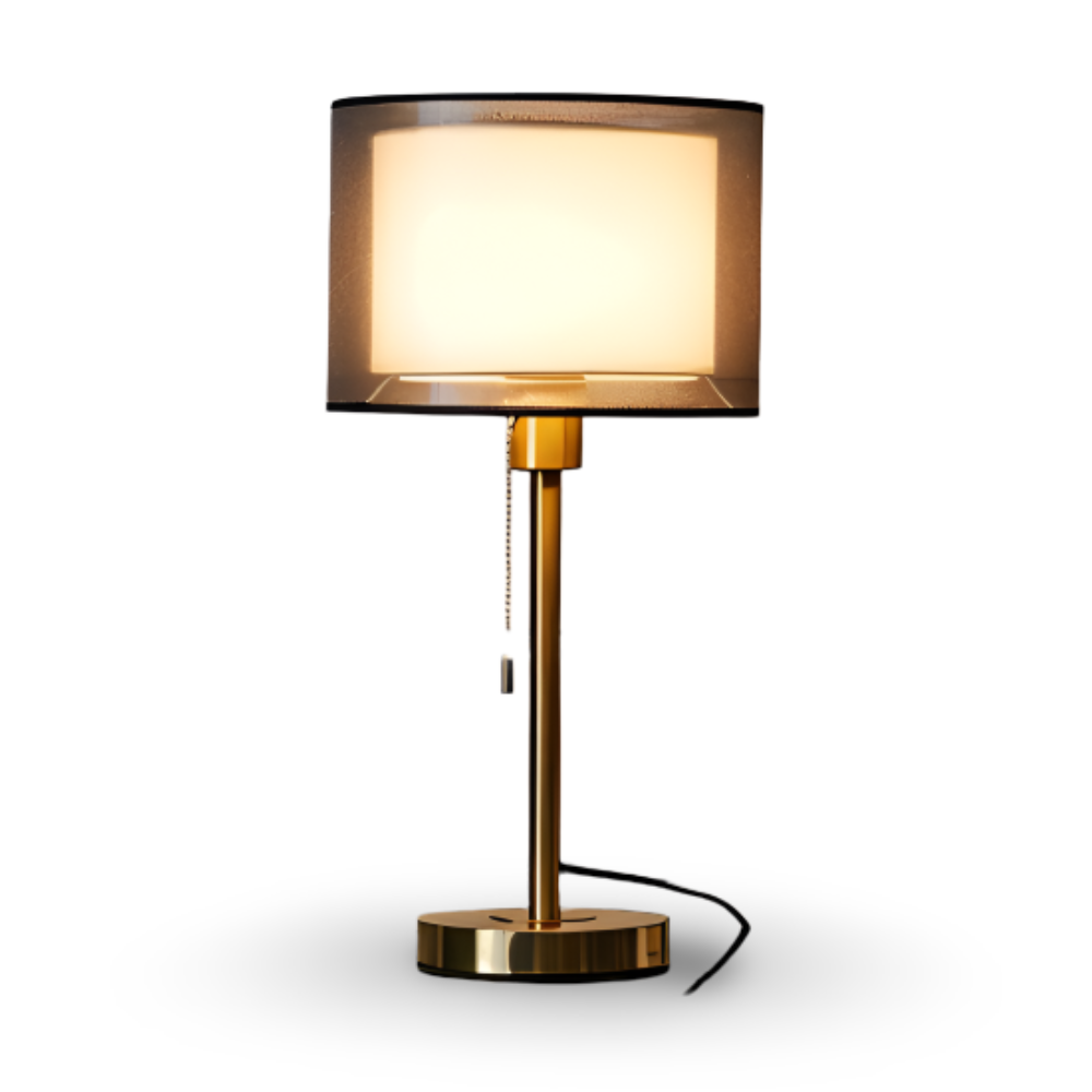 CircuVint Tischlampe - Vintage Runde Doppel Stoff Lampenschirm Nachttischlampe