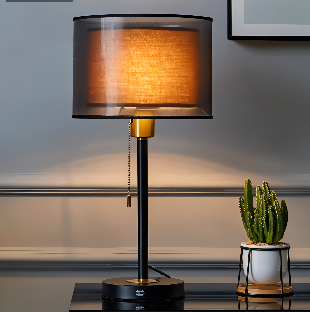 CircuVint Tischlampe - Vintage Runde Doppel Stoff Lampenschirm Nachttischlampe
