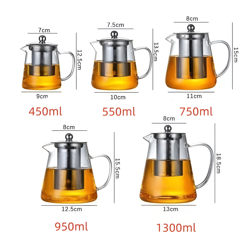 Klarglas-Teekanne aus Borosilikatglas mit Edelstahlsieb, Hitzebeständig, 400 ml