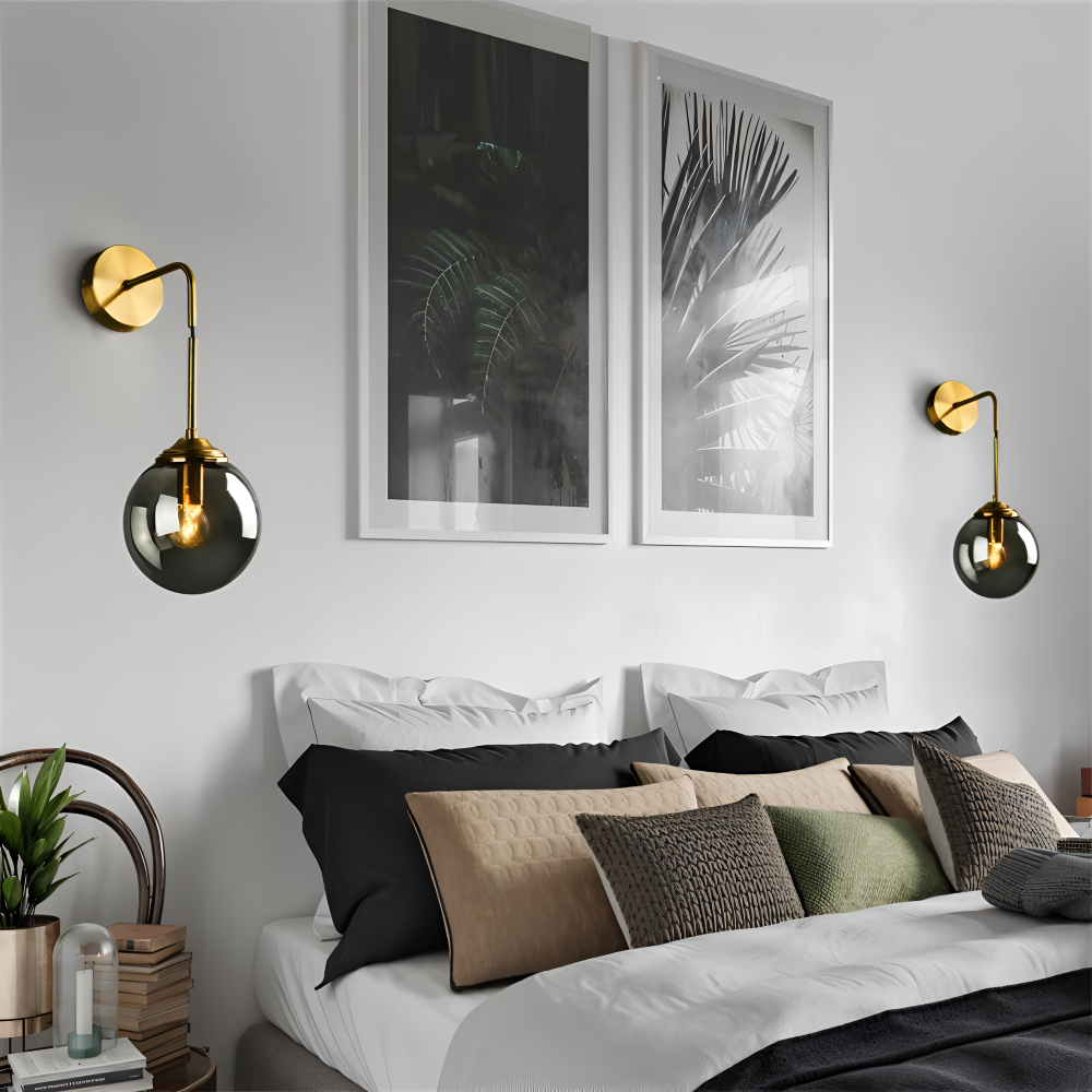ClearOrb Wandleuchte - Glas Wandleuchte - Metall Wandleuchte Design - Retro Industrie Wandleuchten LED