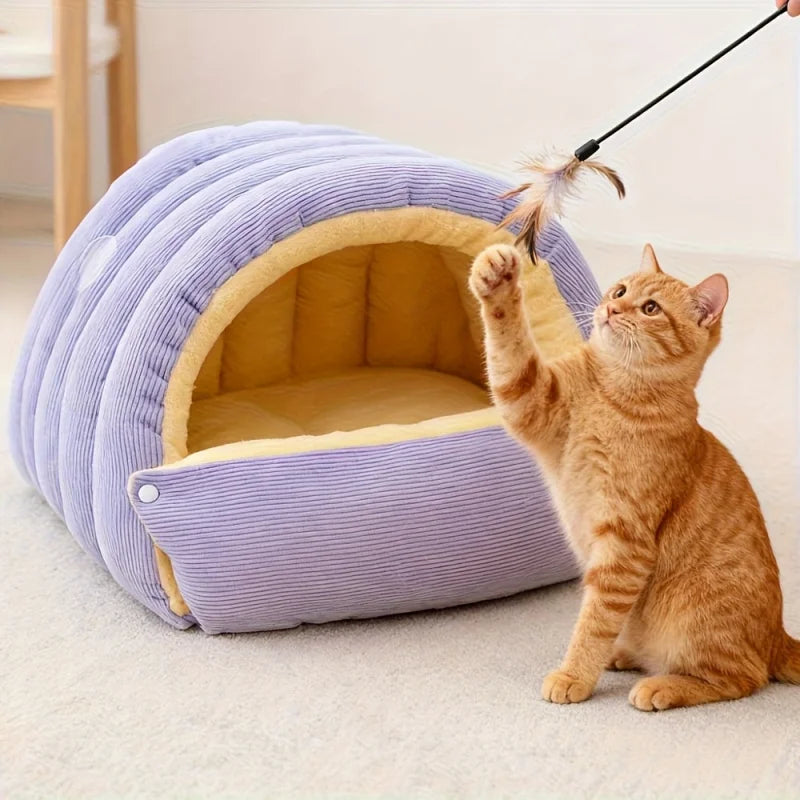 Cleo Haustierhöhlenbett für Katzen | Weicher Cord, Gepolstert, Gemütlich 5
