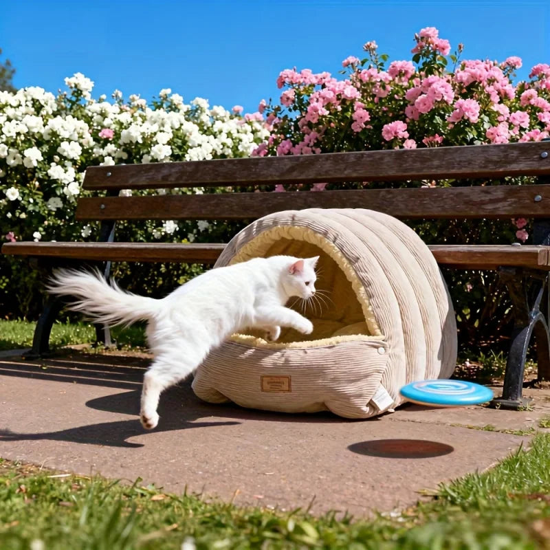 Cleo Haustierhöhlenbett für Katzen | Weicher Cord, Gepolstert, Gemütlich 7