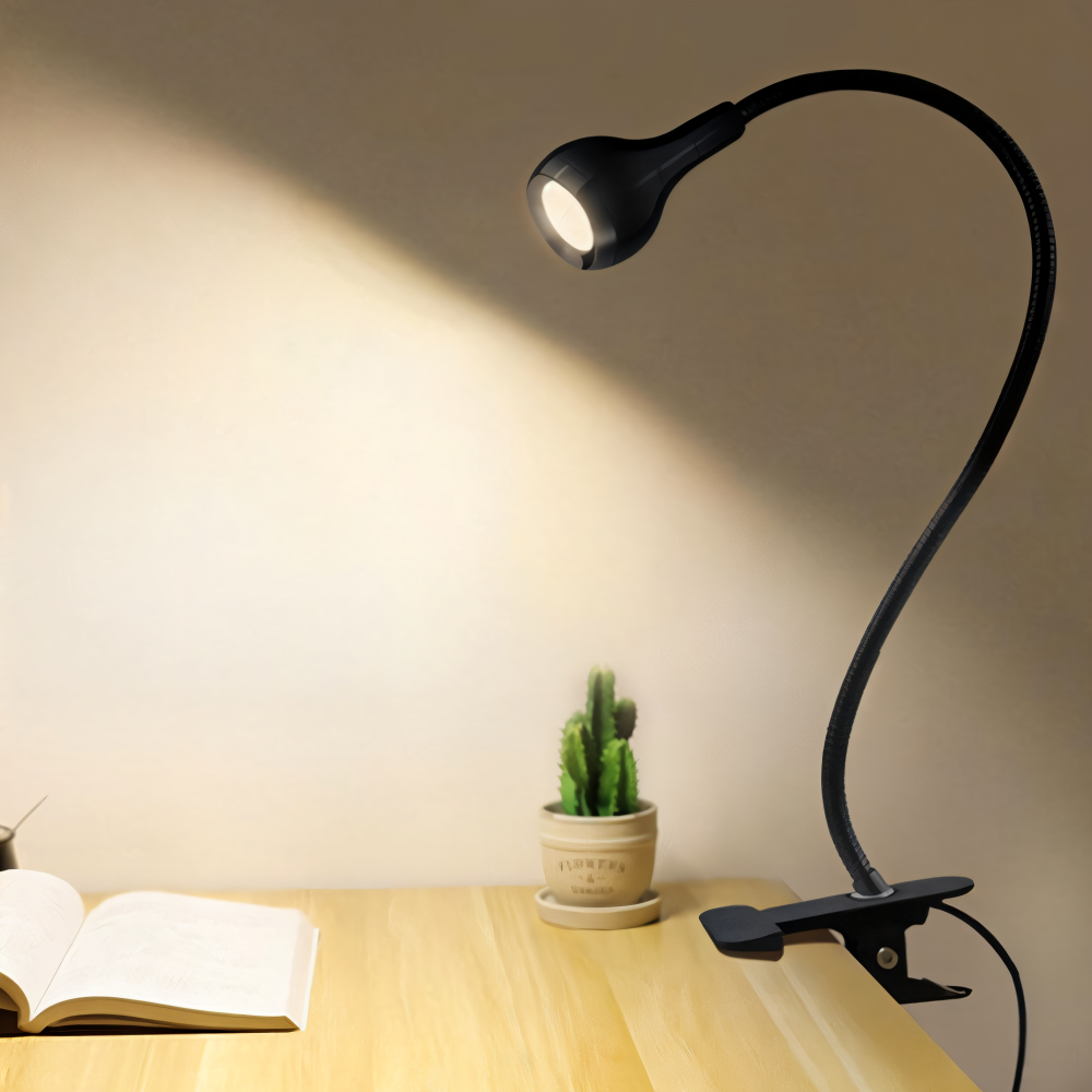 ClipNGlow Tischlampe - 360° Drehbare, USB Betriebene, Flexible Schreibtischlampe