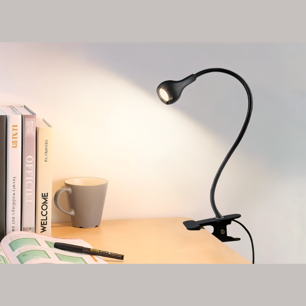 ClipNGlow Tischlampe - 360° Drehbare, USB Betriebene, Flexible Schreibtischlampe