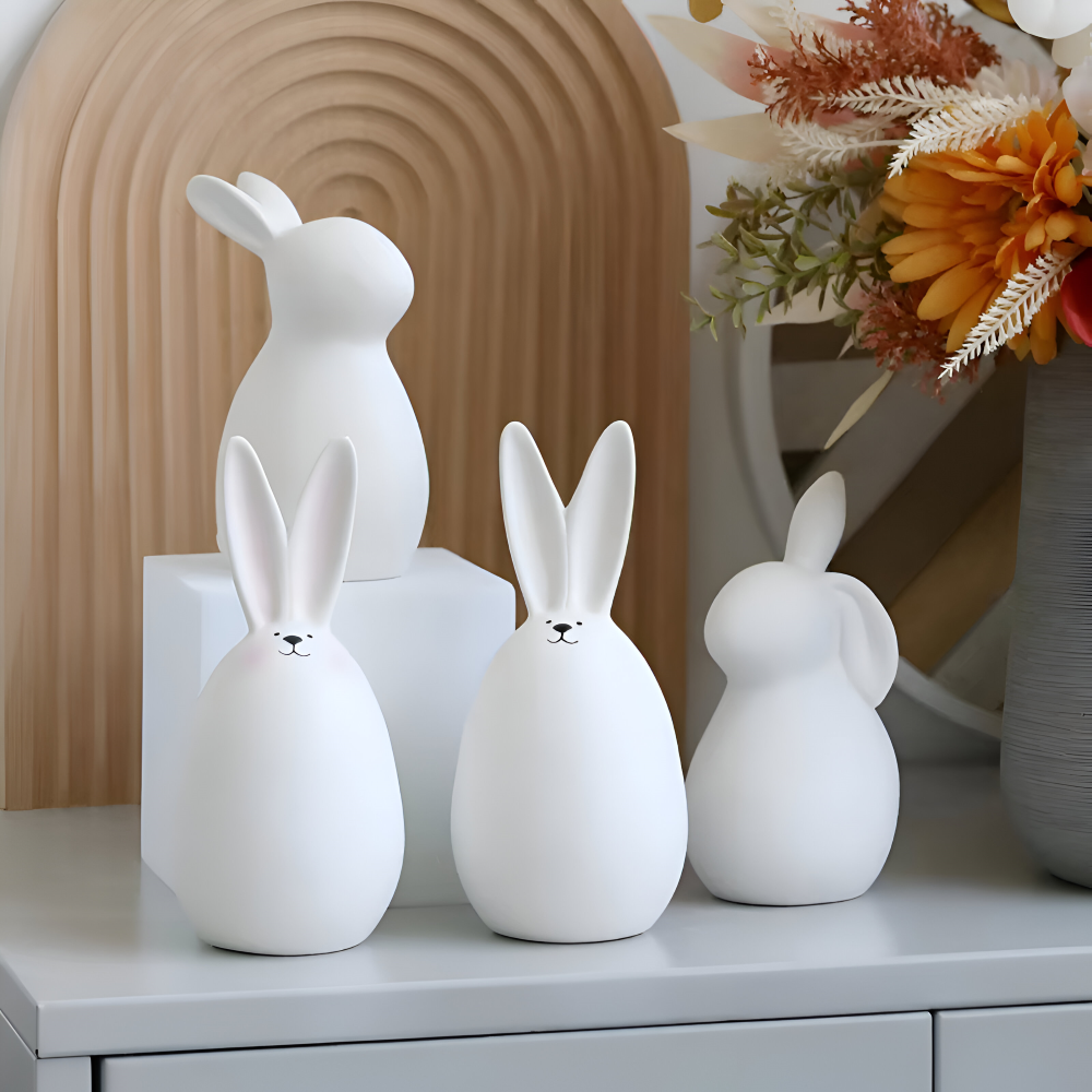 ConeyBliss Osterdeko - Minimalistische Weiße Keramik Osterhasen Figuren