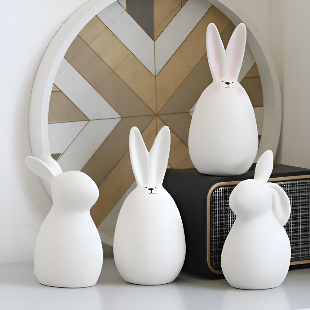 ConeyBliss Osterdeko - Minimalistische Weiße Keramik Osterhasen Figuren