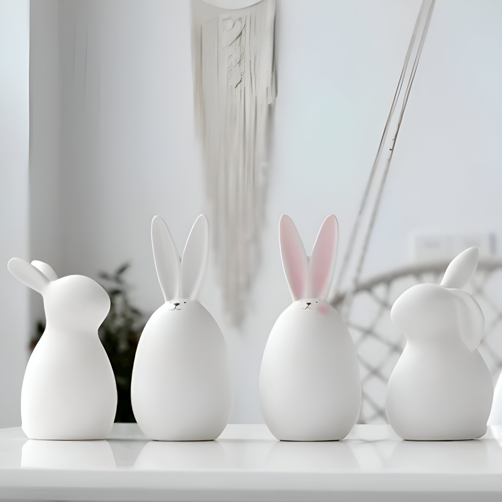 ConeyBliss Osterdeko - Minimalistische Weiße Keramik Osterhasen Figuren