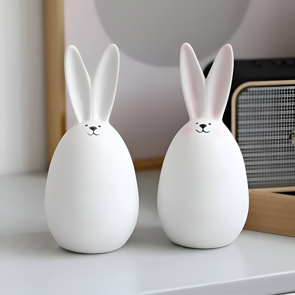 ConeyBliss Osterdeko - Minimalistische Weiße Keramik Osterhasen Figuren