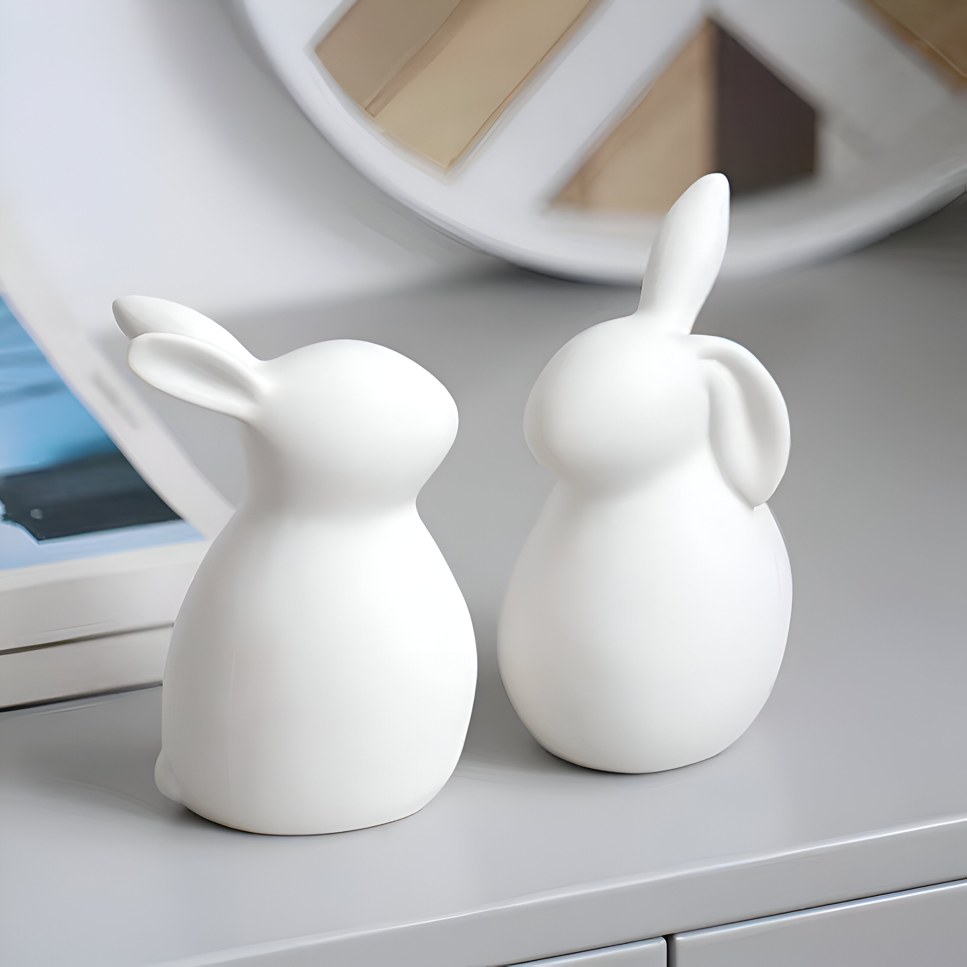 ConeyBliss Osterdeko - Minimalistische Weiße Keramik Osterhasen Figuren