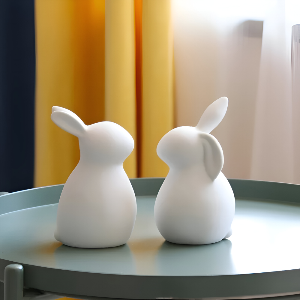 ConeyBliss Osterdeko - Minimalistische Weiße Keramik Osterhasen Figuren