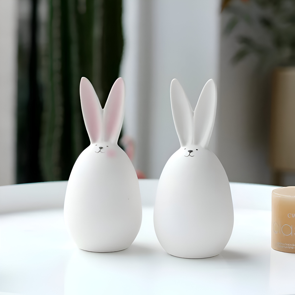 ConeyBliss Osterdeko - Minimalistische Weiße Keramik Osterhasen Figuren