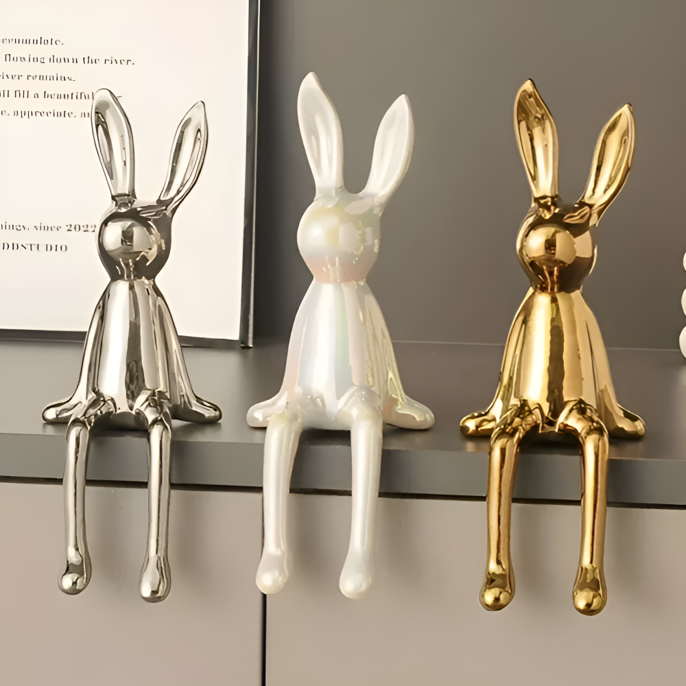 ConyGleam Osterdeko - Luxus Keramik Langohr Sitzende Osterhasen Statue
