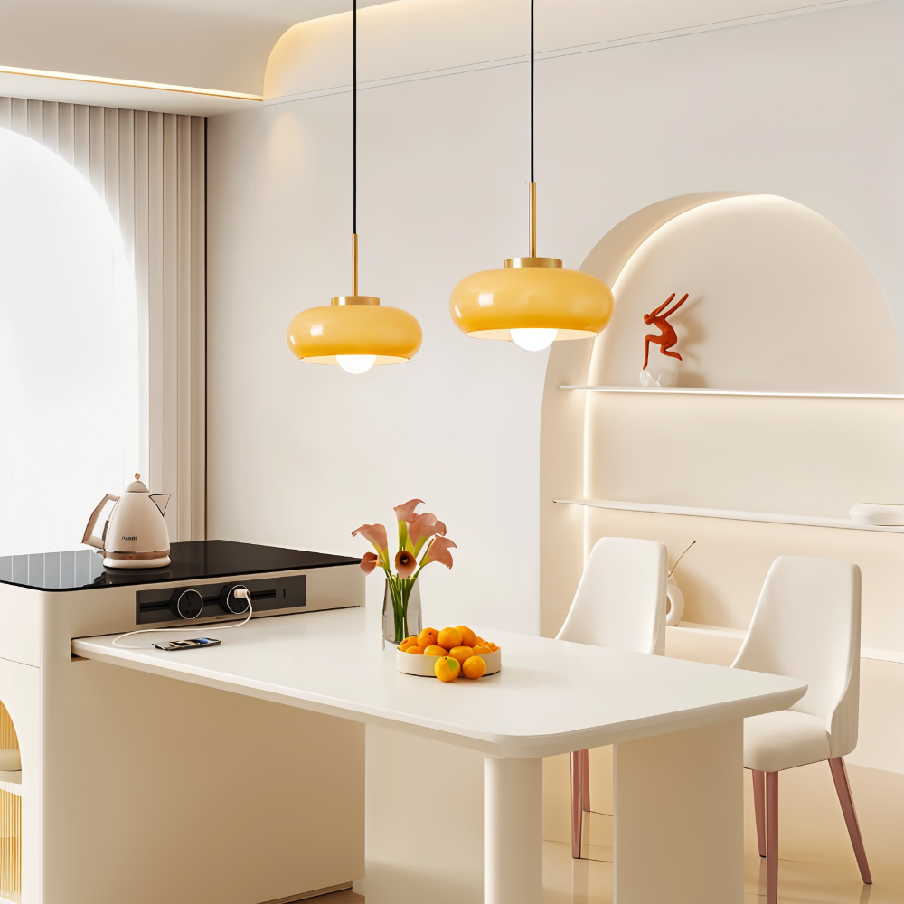 Kupfer-Kuppelleuchte - Retro Orange Weiß Bauhaus LED Pendelleuchte