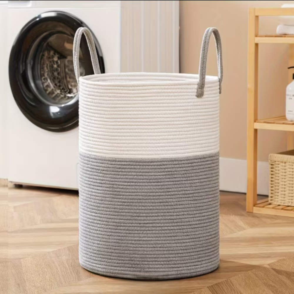 Wäschekorb Baumwolle Geflochten – 58L Großer Spielzeugkorb mit Griffen, Faltbar, 38x50cm