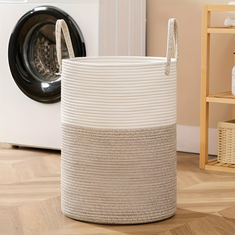Wäschekorb Baumwolle Geflochten – 58L Großer Spielzeugkorb mit Griffen, Faltbar, 38x50cm