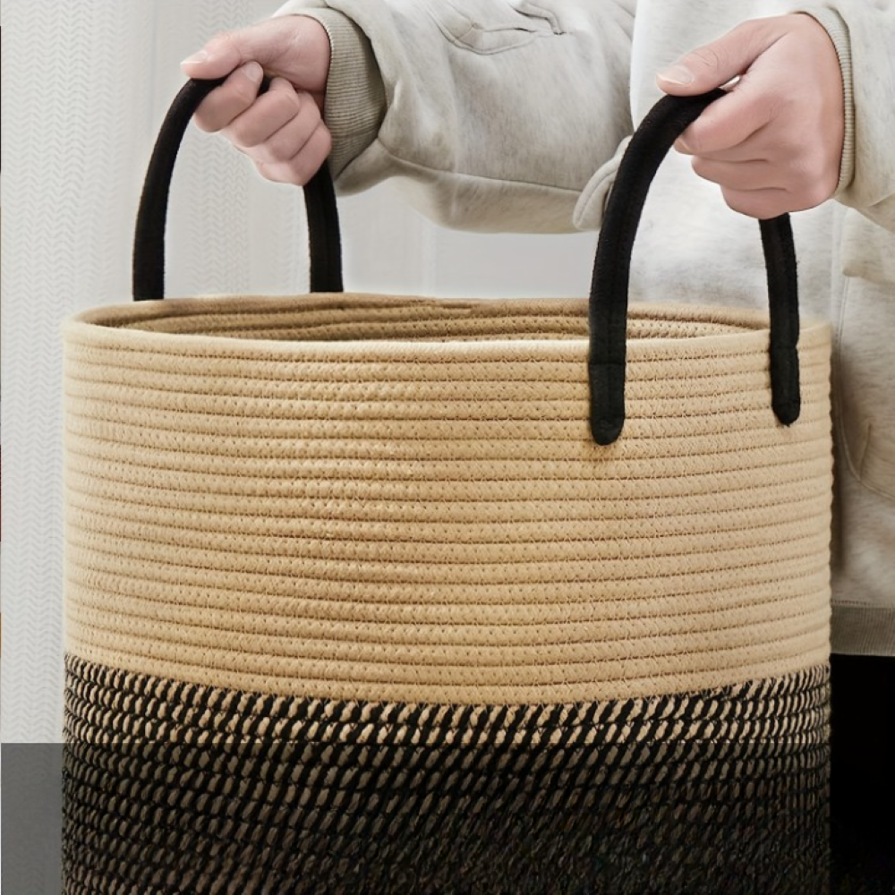Wäschekorb Baumwolle Geflochten – 58L Großer Spielzeugkorb mit Griffen, Faltbar, 38x50cm