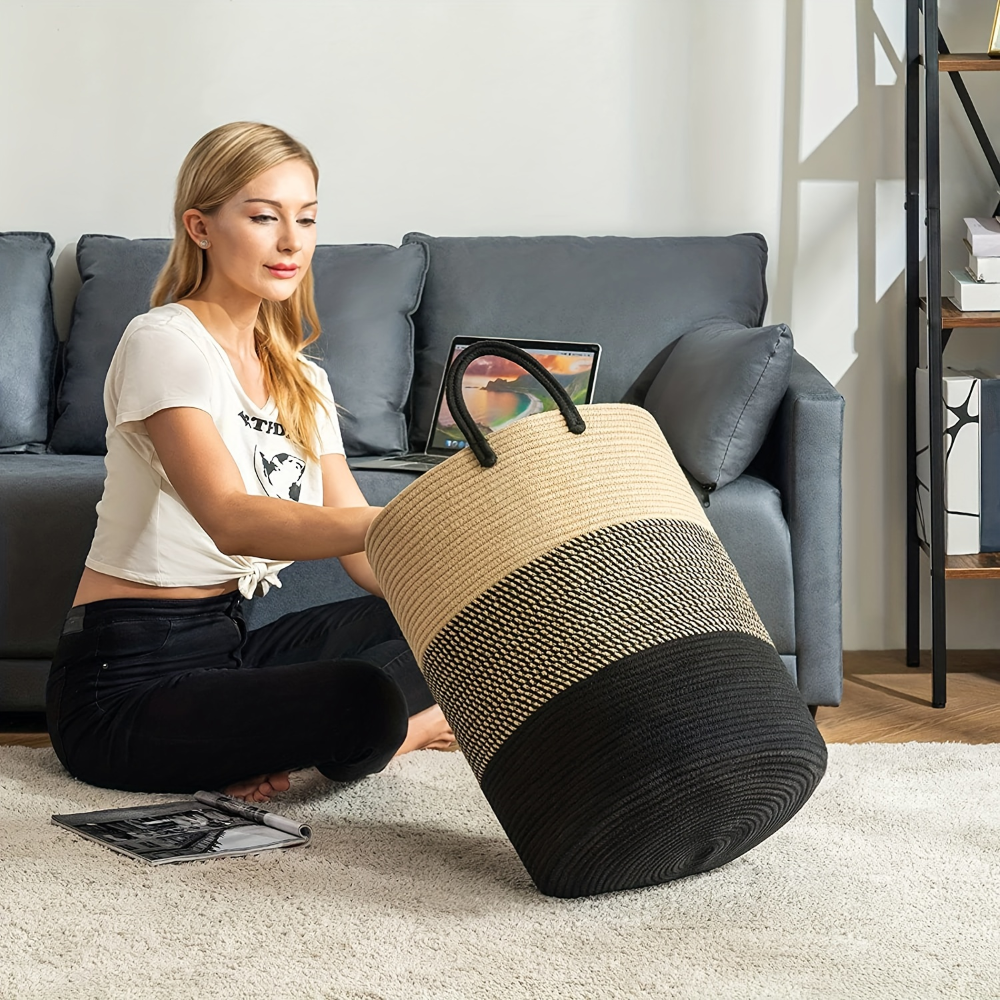 Wäschekorb Baumwolle Geflochten – 58L Großer Spielzeugkorb mit Griffen, Faltbar, 38x50cm