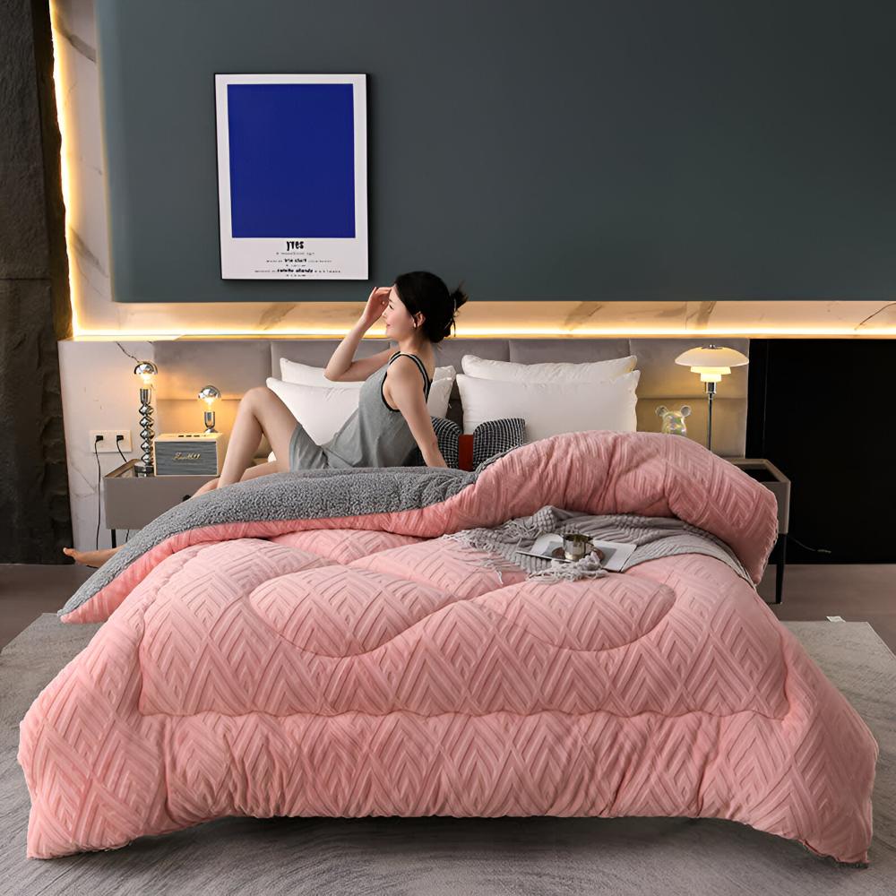 Gemütliche Dicke Sherpa Fleece Bettdecke mit Gestepptem Innenfutter für Ultimativen Komfort