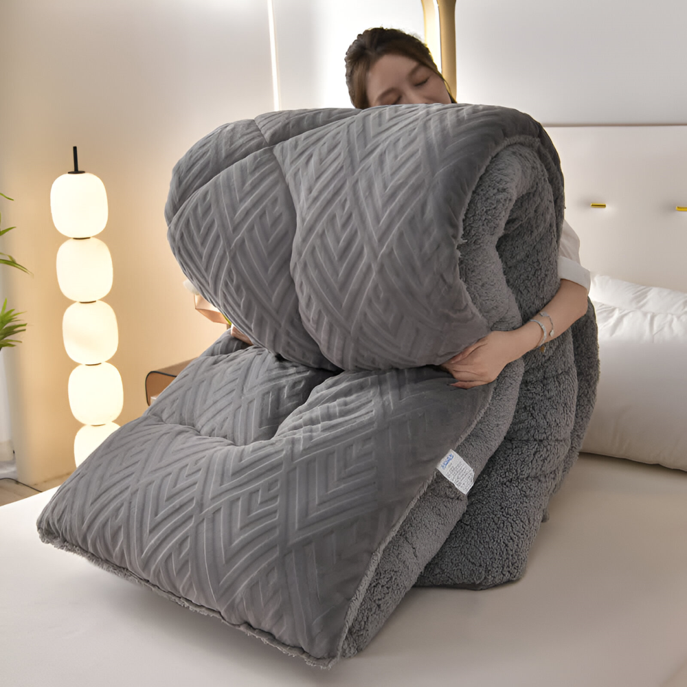 Gemütliche Dicke Sherpa Fleece Bettdecke mit Gestepptem Innenfutter für Ultimativen Komfort