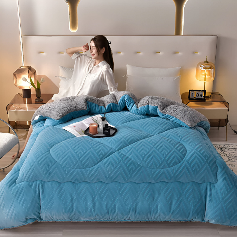 Gemütliche Dicke Sherpa Fleece Bettdecke mit Gestepptem Innenfutter für Ultimativen Komfort