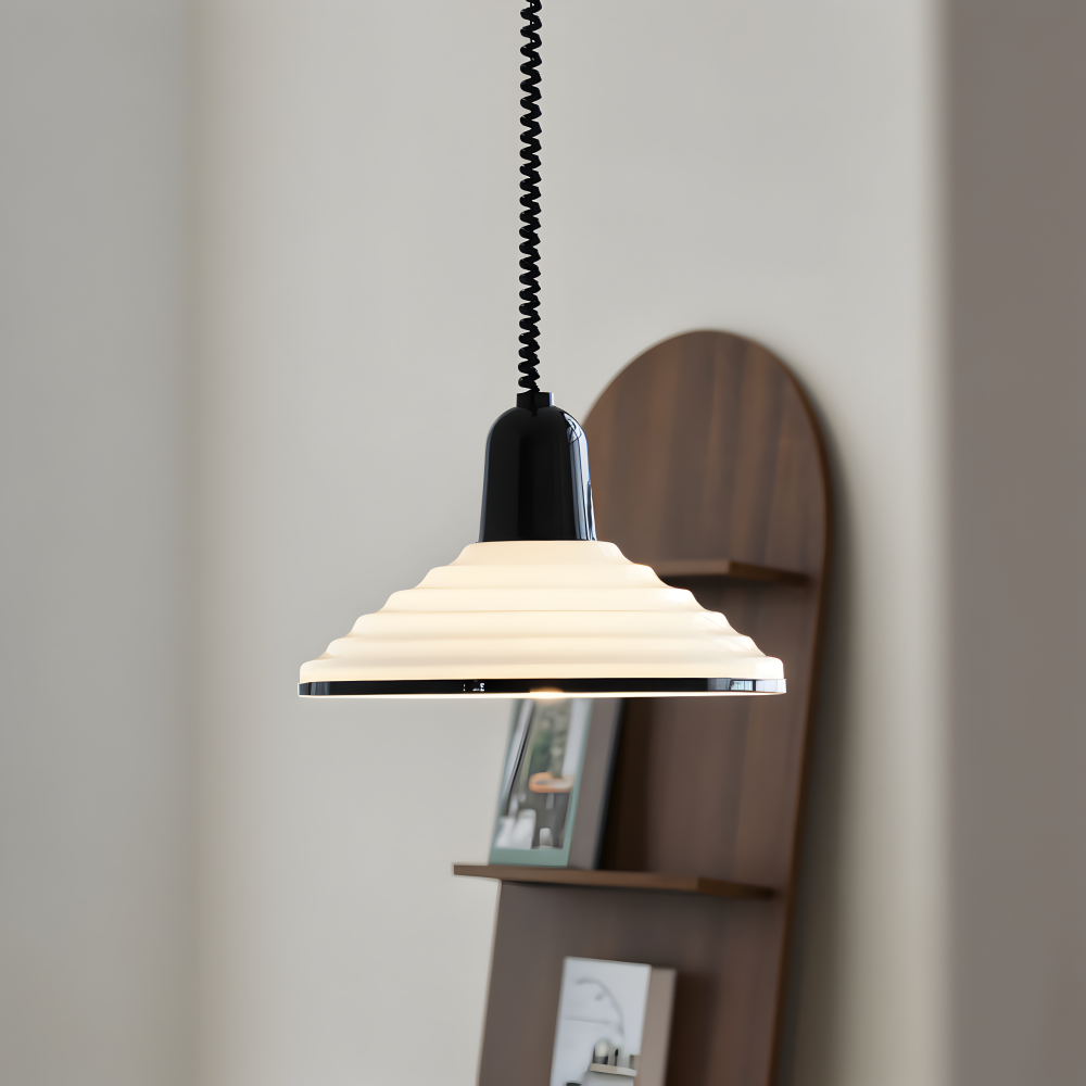 CremeHue Pendelleuchte - Moderne Metall-Hängelampe mit Schwarzem Federkabel