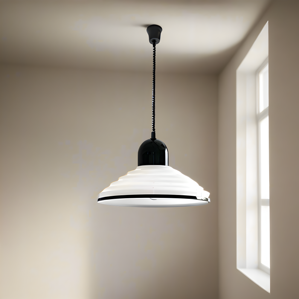 CremeHue Pendelleuchte - Moderne Metall-Hängelampe mit Schwarzem Federkabel