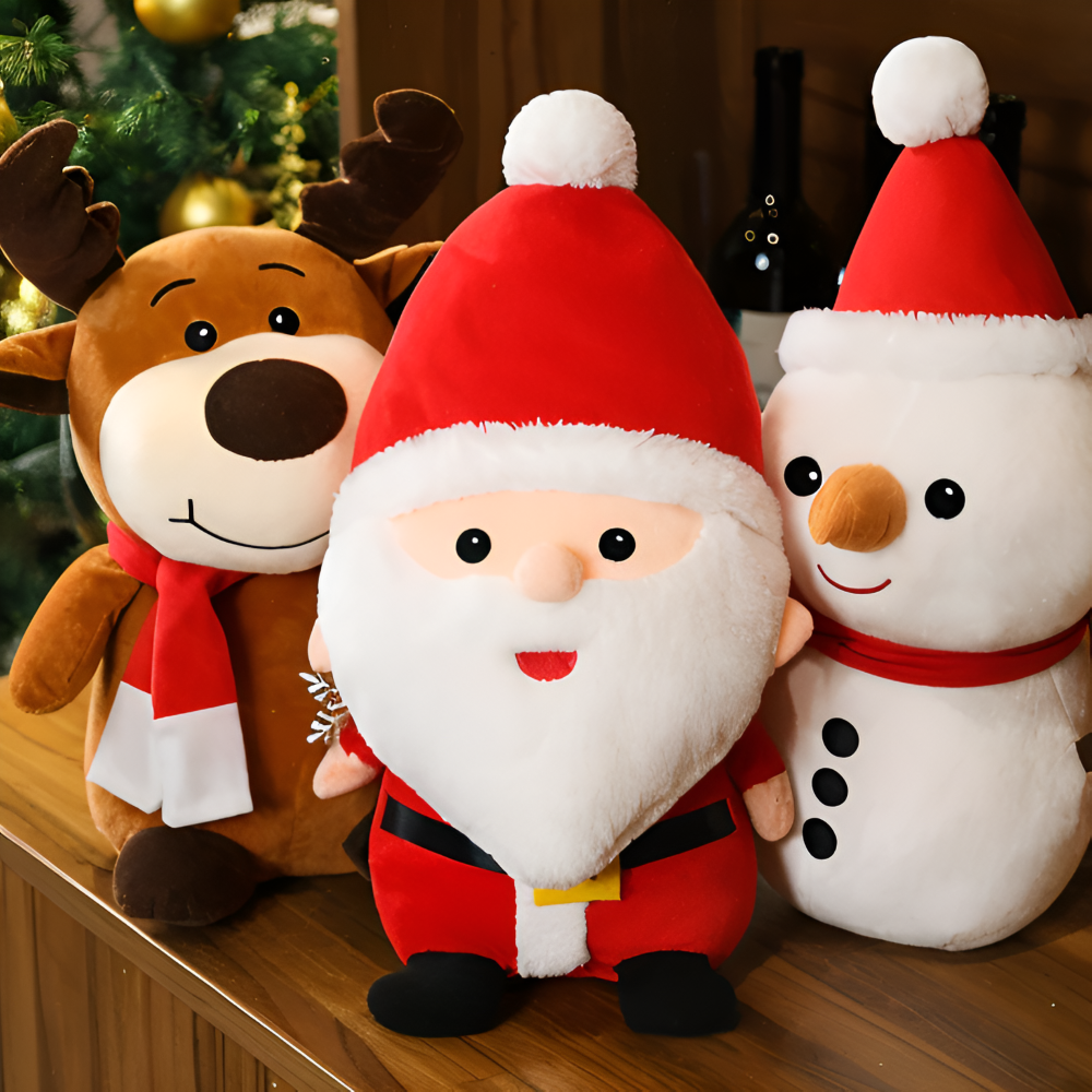 CushyChum - Weiches Weihnachtsmann, Elch & Schneemann Festliche Plüschpuppen