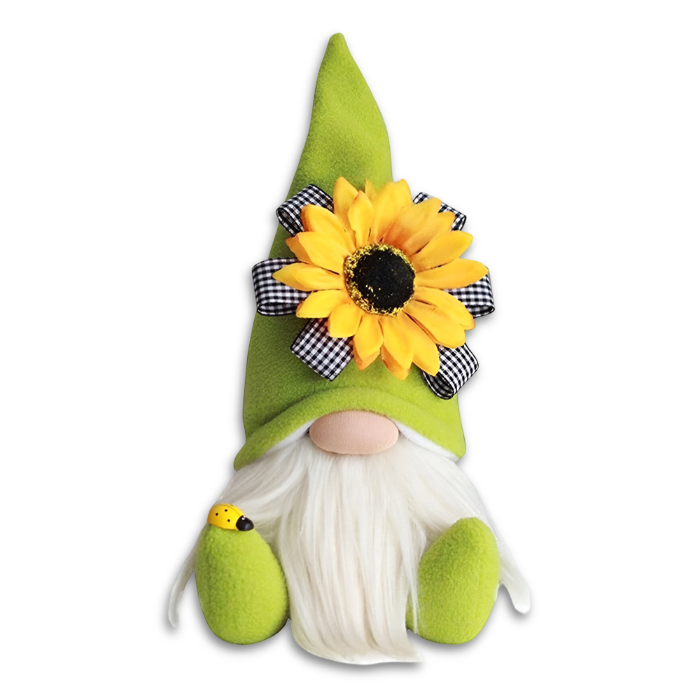 Niedliche Gnome - Figur mit gelber Sonnenblume - Weiches Plüsch-Schreibtischornament für die Wohnkultur und einzigartige Geschenkidee