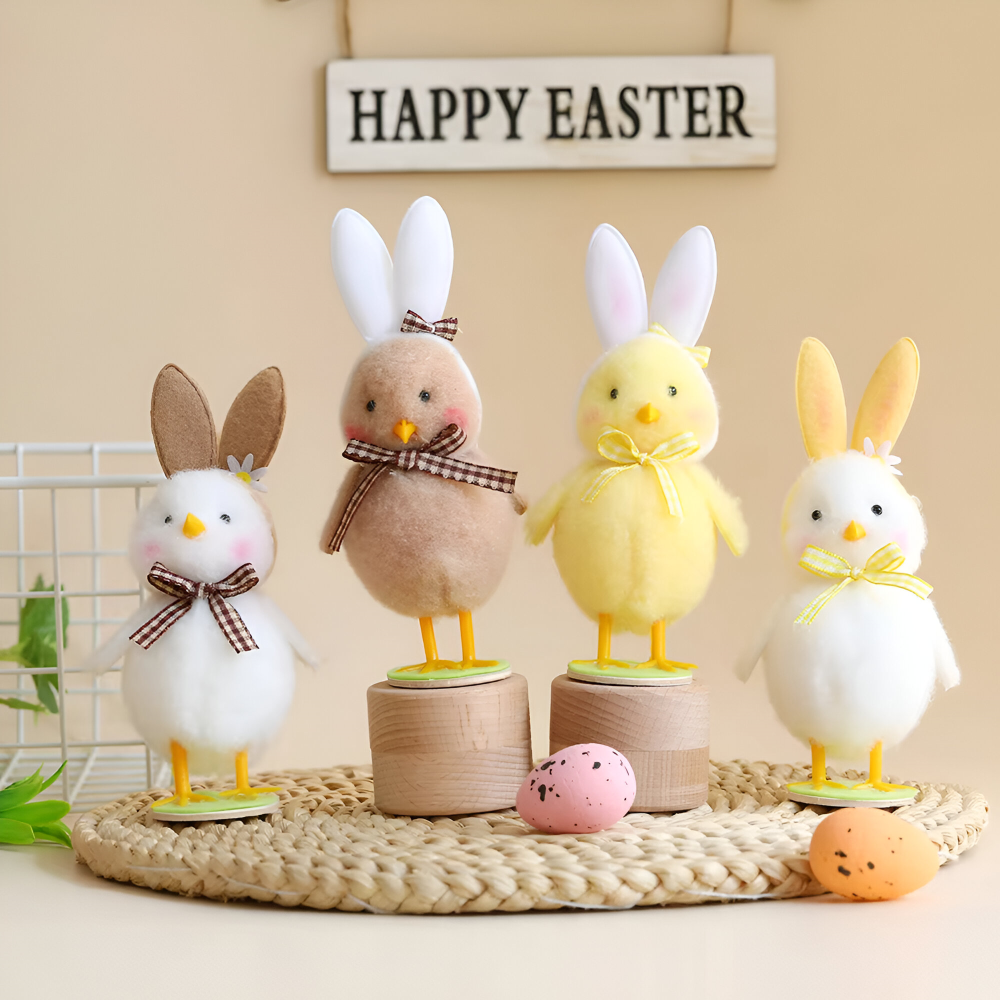 CutieChick Osterdeko - Plüsch Osterküken mit Hasenohren - Bunte Bruteier Deko