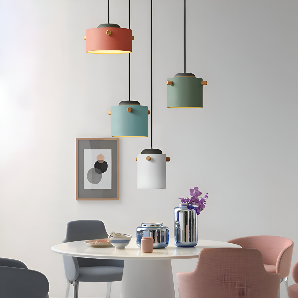 CylinBright Pendelleuchte - Skandinavisches Holz & Eisen Bunte LED Hängelampe