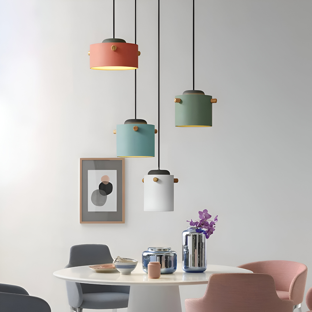 CylinBright Pendelleuchte - Skandinavisches Holz & Eisen Bunte LED Hängelampe