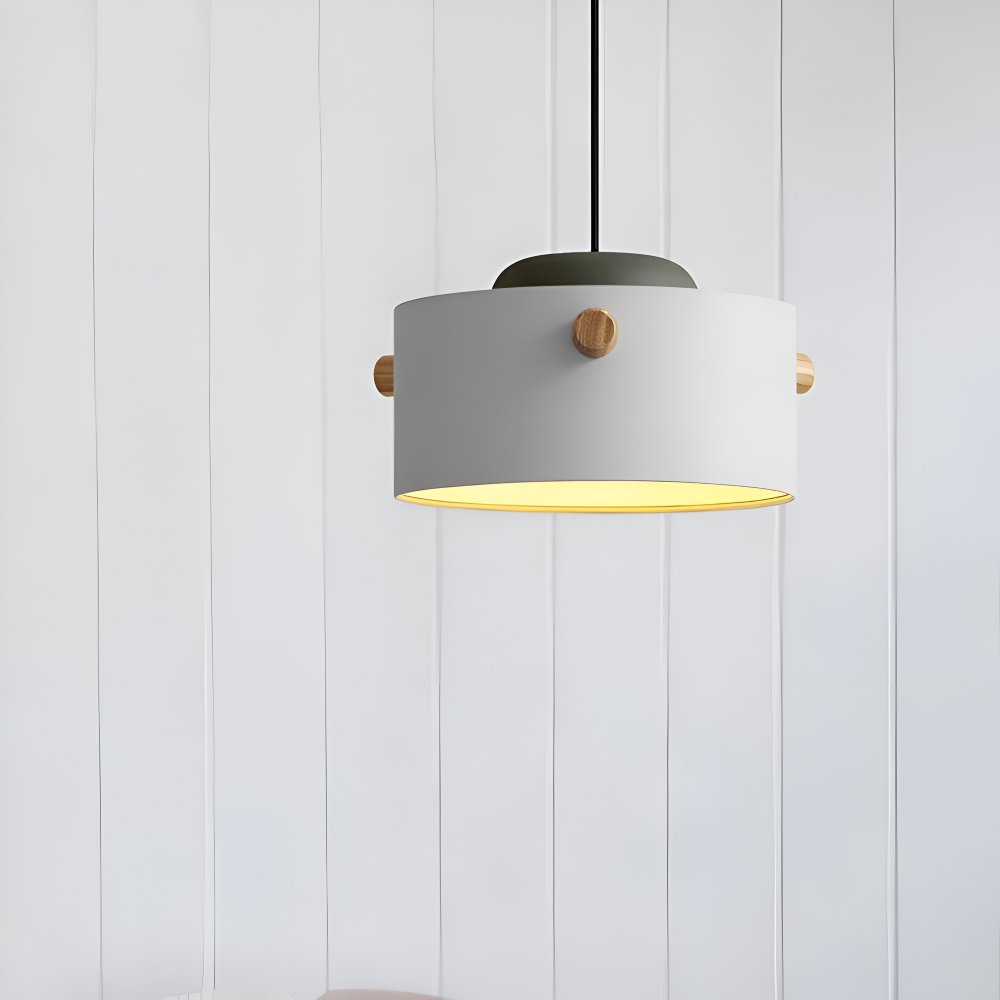 CylinBright Pendelleuchte - Skandinavisches Holz & Eisen Bunte LED Hängelampe
