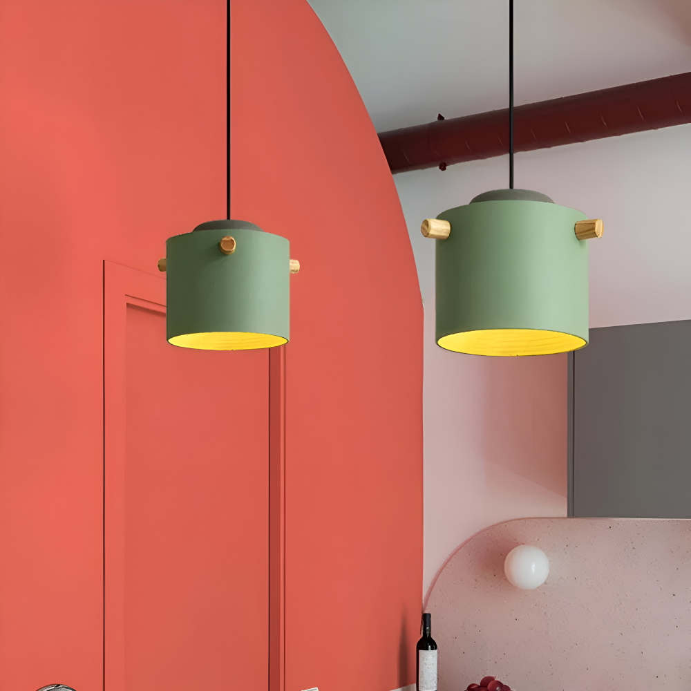 CylinBright Pendelleuchte - Skandinavisches Holz & Eisen Bunte LED Hängelampe