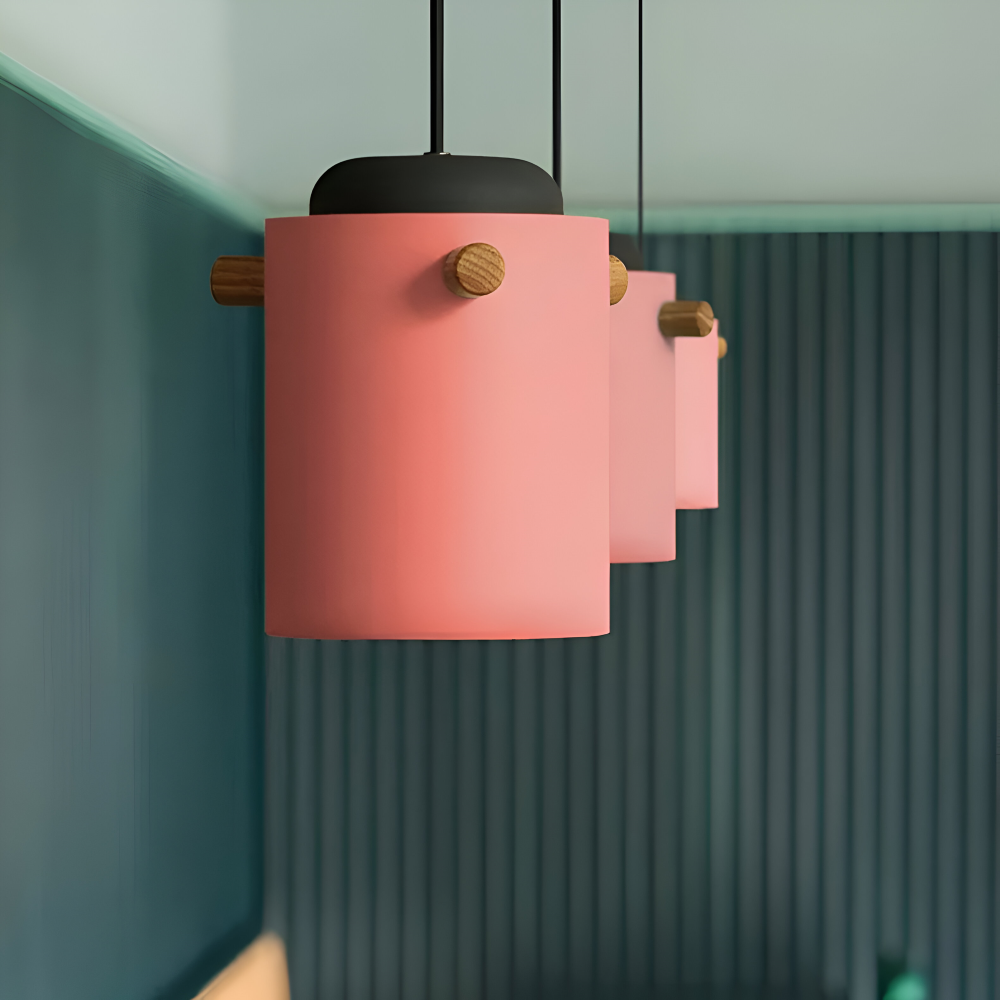 CylinBright Pendelleuchte - Skandinavisches Holz & Eisen Bunte LED Hängelampe