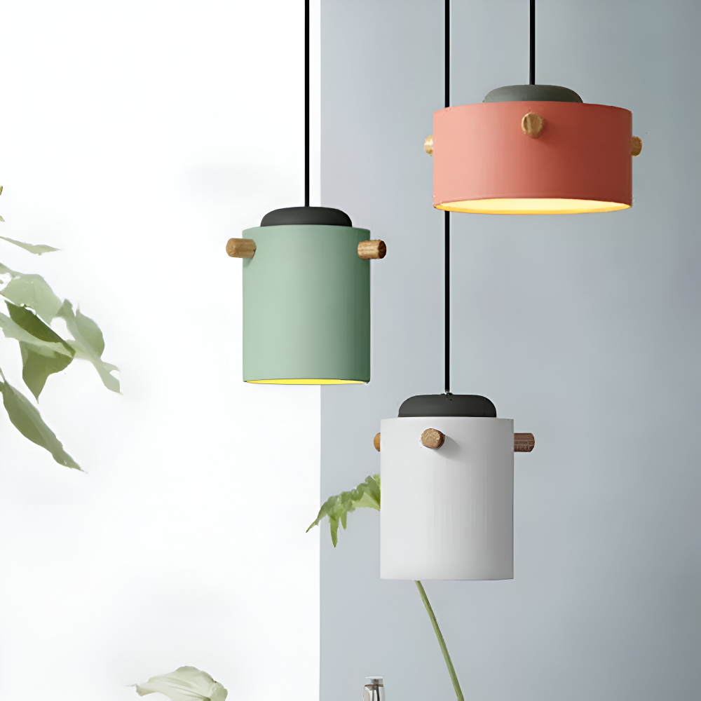 CylinBright Pendelleuchte - Skandinavisches Holz & Eisen Bunte LED Hängelampe