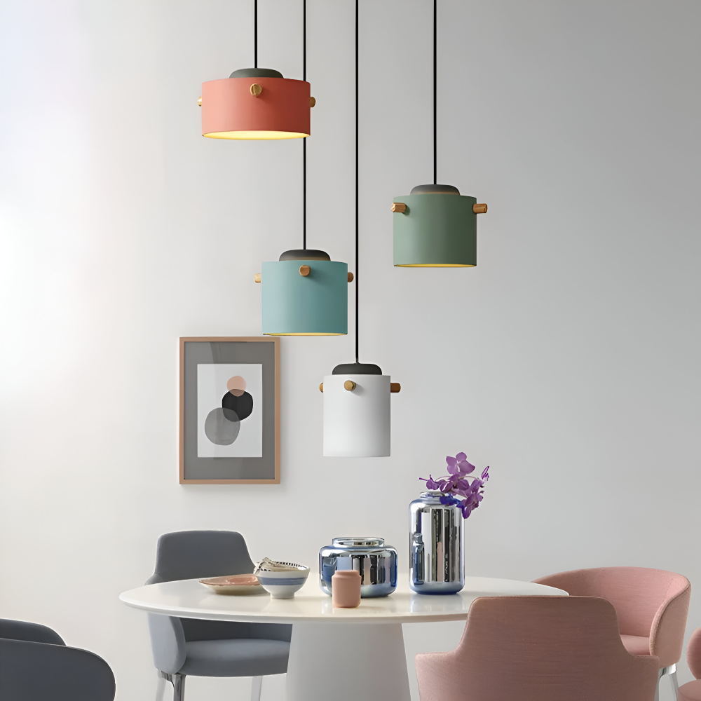 CylinBright Pendelleuchte - Skandinavisches Holz & Eisen Bunte LED Hängelampe