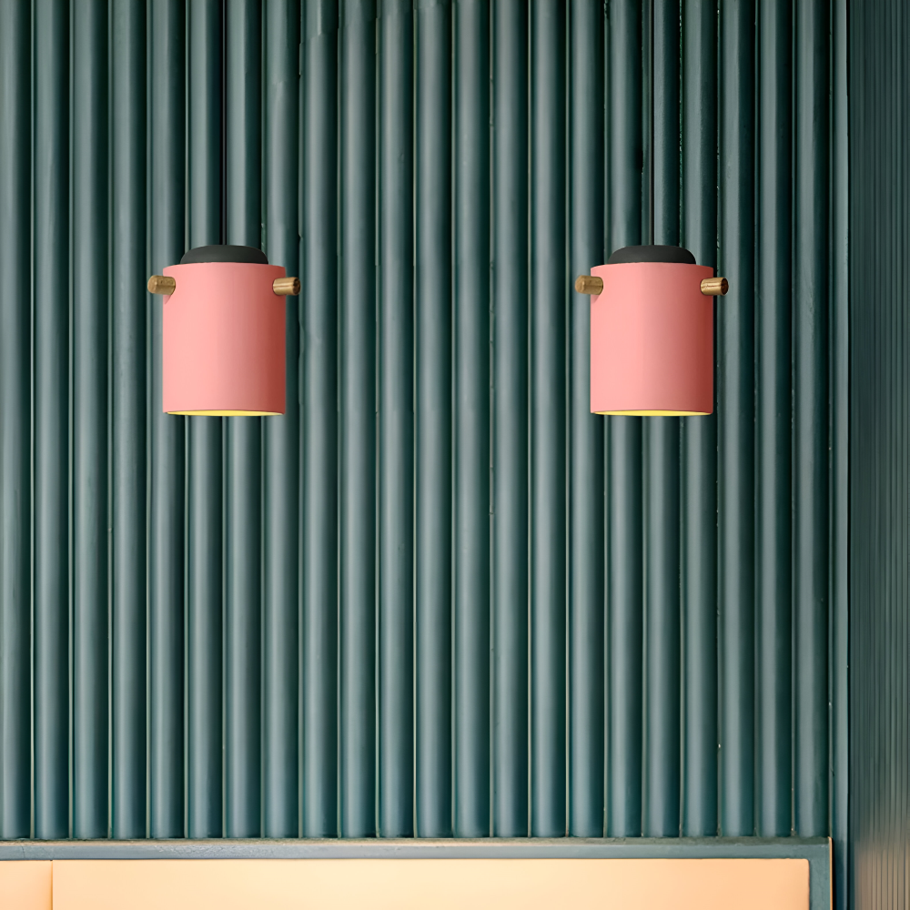 CylinBright Pendelleuchte - Skandinavisches Holz & Eisen Bunte LED Hängelampe