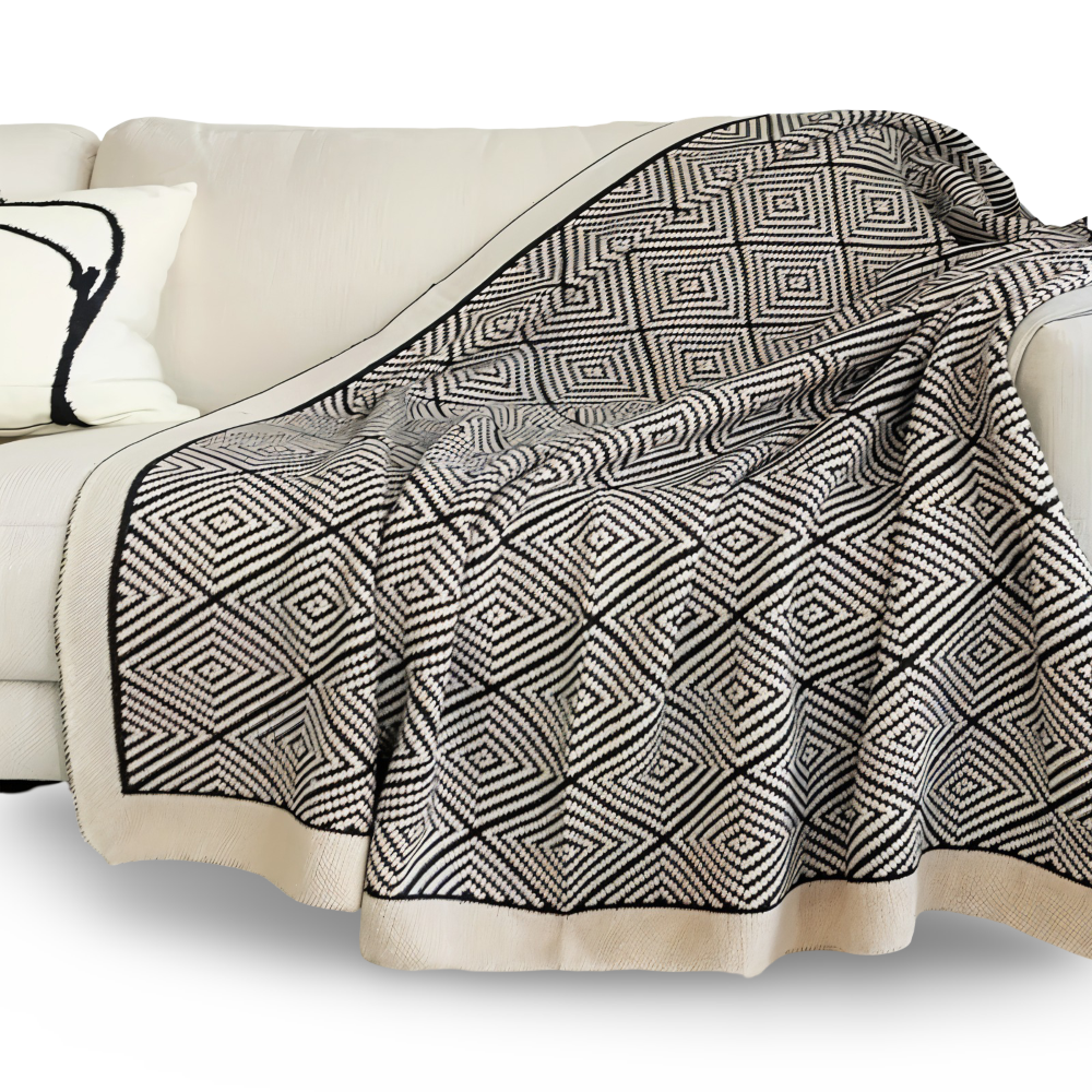 DecoDiamond Plaid - Schwarz Weiß Geometrische Polyester Fleece Blanket