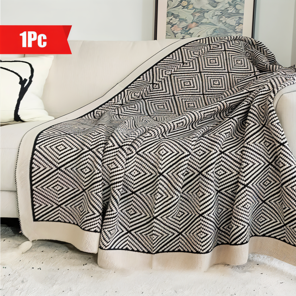 DecoDiamond Plaid - Schwarz Weiß Geometrische Polyester Fleece Blanket