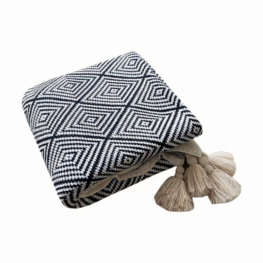 DecoDiamond Plaid - Schwarz Weiß Geometrische Polyester Fleece Blanket