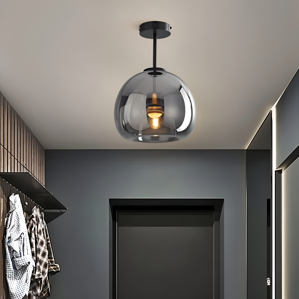 DecoRound Deckenleuchte -  Semi Flush Mount Schwarz Gold Runde Glas LED Deckenleuchte