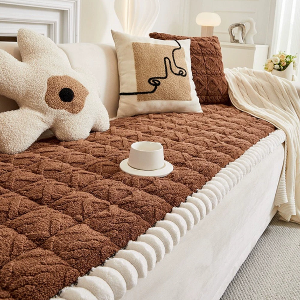 Plüsch Sofa Sitzauflage Rutschfest – Warmer Sofaschoner mit Strukturmuster für Couch, Sofa & Wohnzimmer