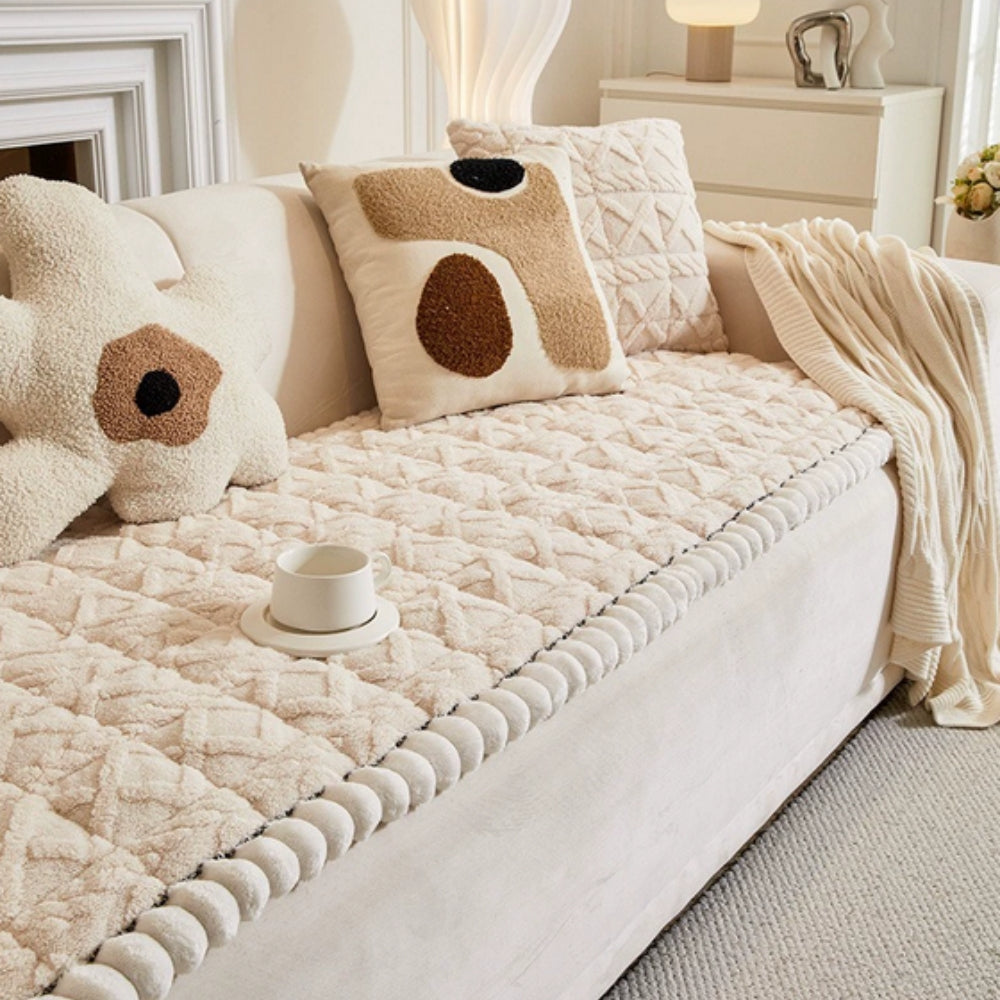 Plüsch Sofa Sitzauflage Rutschfest – Warmer Sofaschoner mit Strukturmuster für Couch, Sofa & Wohnzimmer