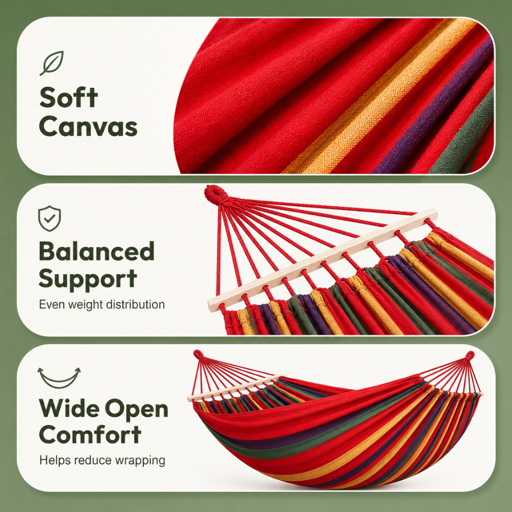 Doppel Hängematte für 2 Personen – Baumwoll Canvas Hängematte mit Befestigungsseilen für Garten, Terrasse & Outdoor