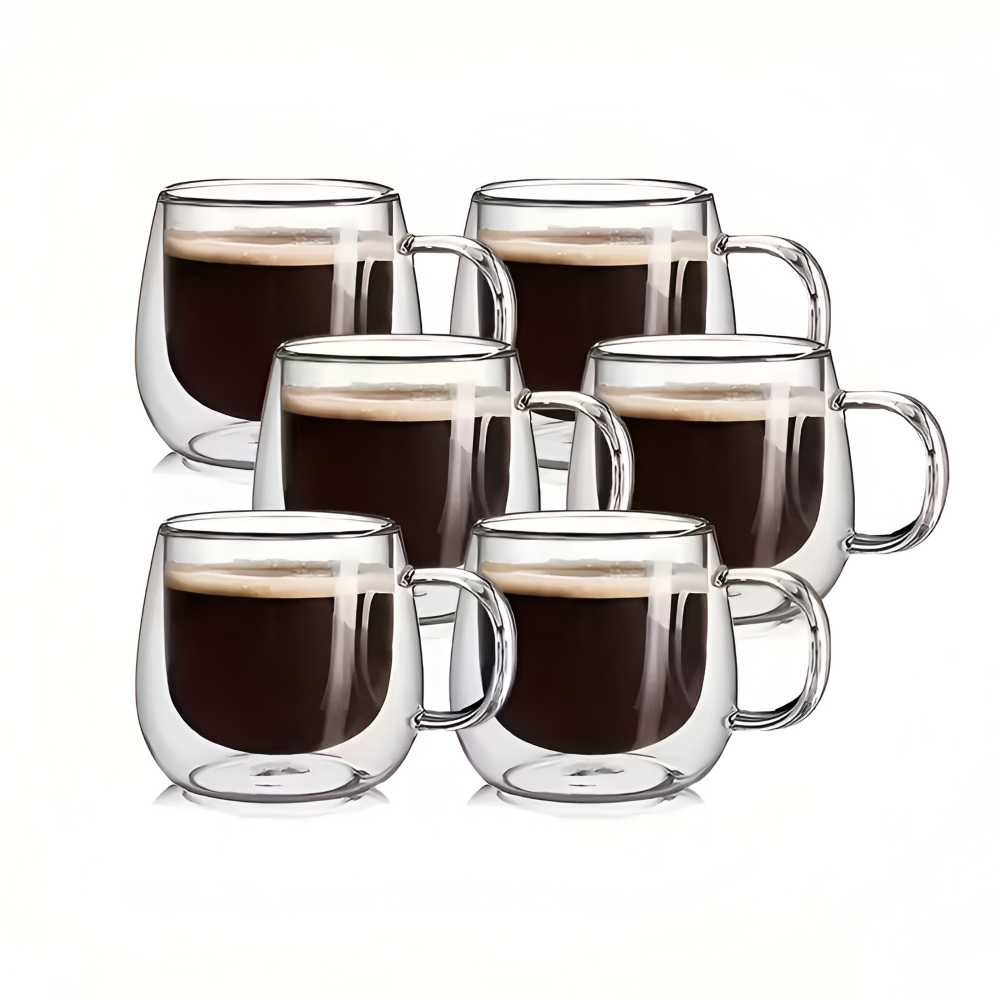 Kaffeetassen Doppelwandig 300 ml – Borosilikatglas Becher Set für Cappuccino & Tee, (2/4/6) Stück