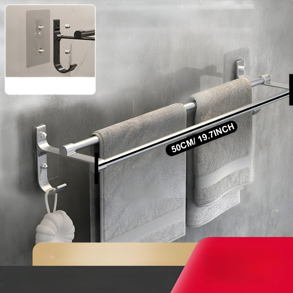Doppelter Handtuchhalter - 40/50cm Aluminium Wand-Handtuchstange mit Haken
