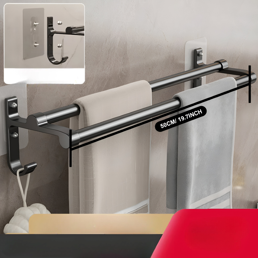 Doppelter Handtuchhalter - 40/50cm Aluminium Wand-Handtuchstange mit Haken