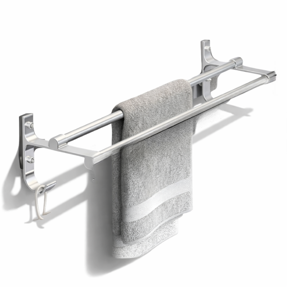 Doppelter Handtuchhalter - 40/50cm Aluminium Wand-Handtuchstange mit Haken